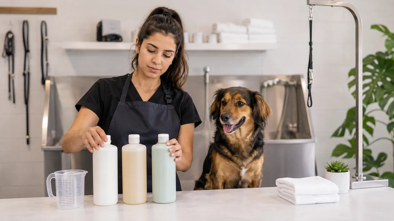 tutora compara três shampoos profissionais antes de dar banho no cachorro