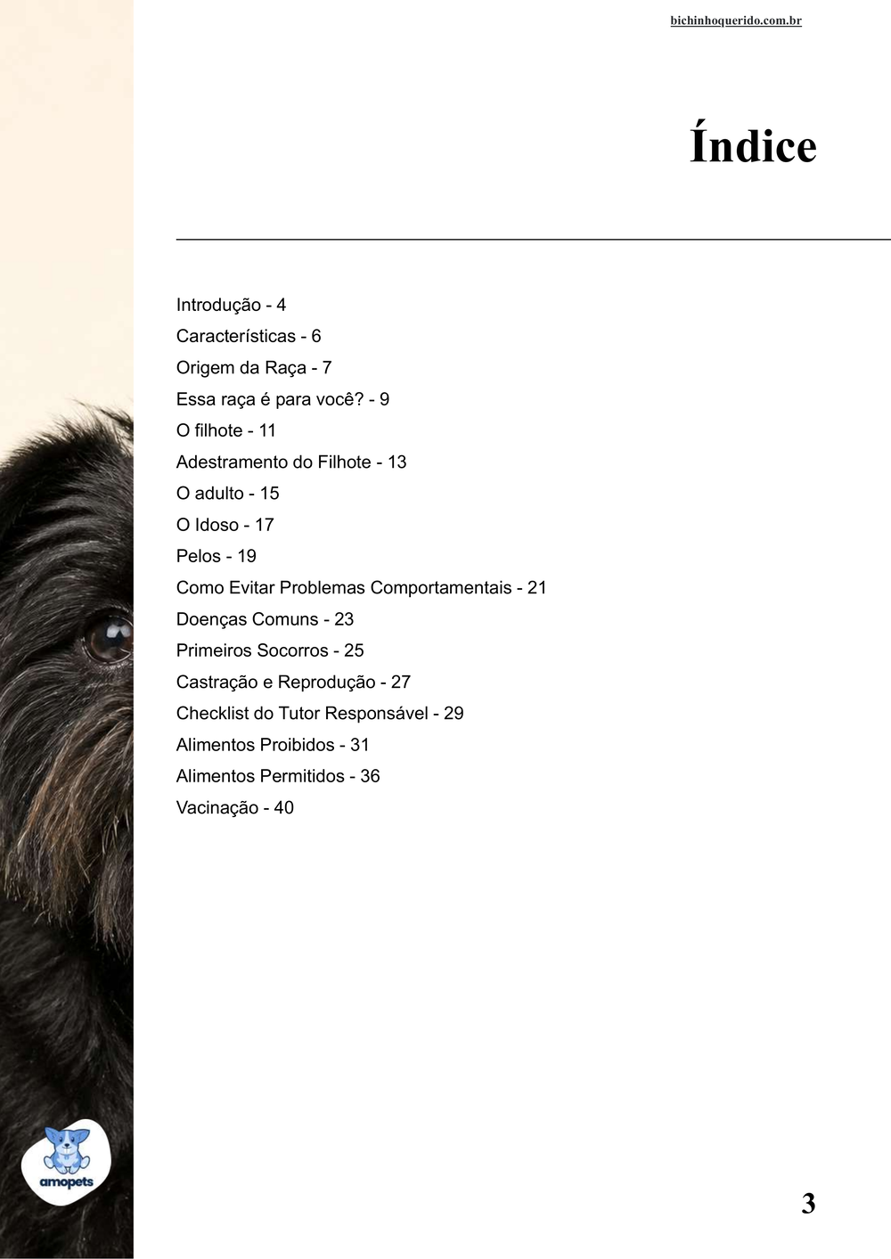 índice do e-book Guia de Como Cuidar do Affenpinscher