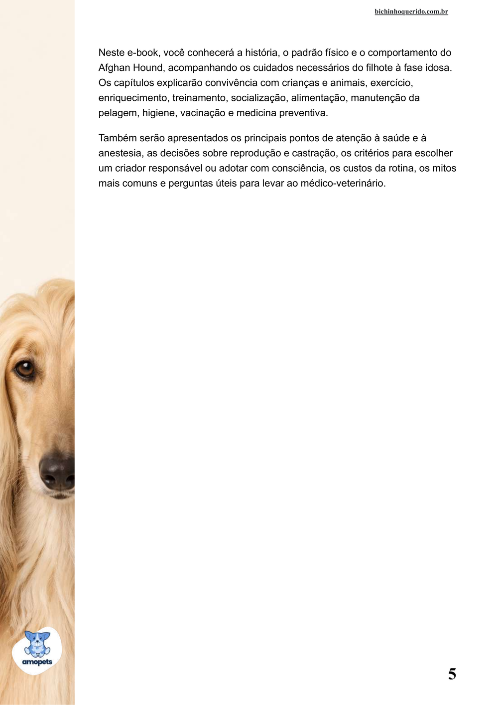 continuação da introdução do e-book Guia de Como Cuidar do Afghan Hound
