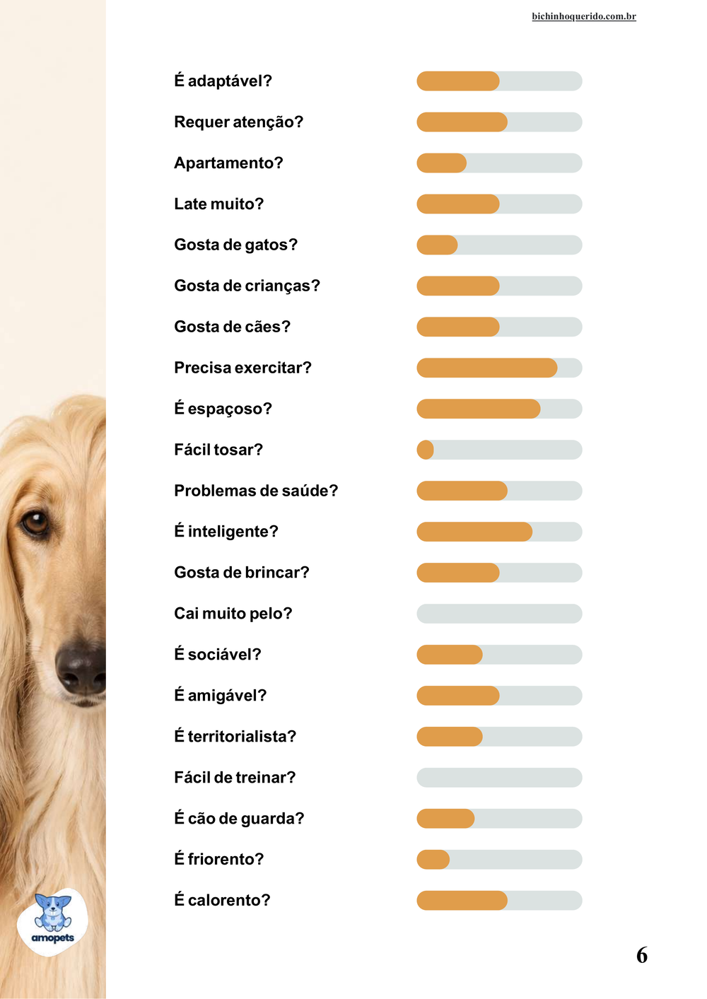 perfil da raça no e-book Guia de Como Cuidar do Afghan Hound