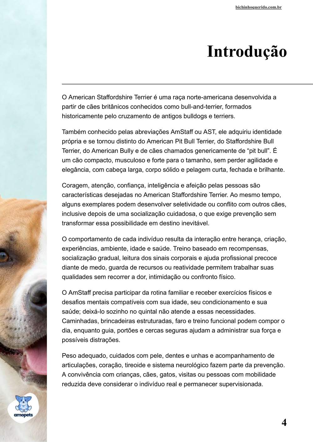 introdução do e-book Guia de Como Cuidar do American Staffordshire Terrier