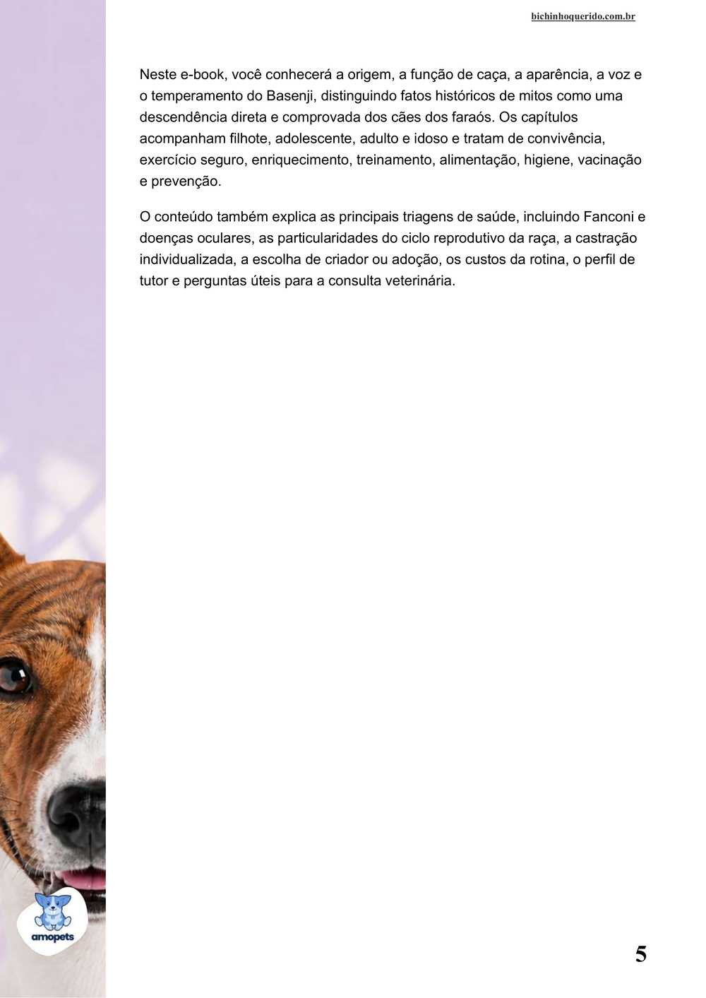 continuação da introdução do e-book Guia de Como Cuidar do Basenji