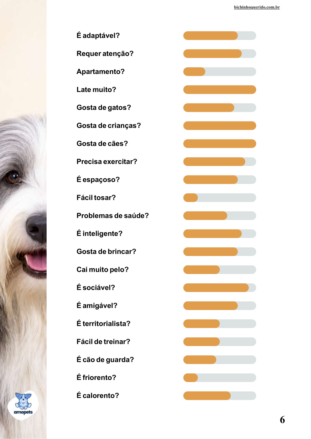 perfil da raça no e-book Guia de Como Cuidar do Bearded Collie