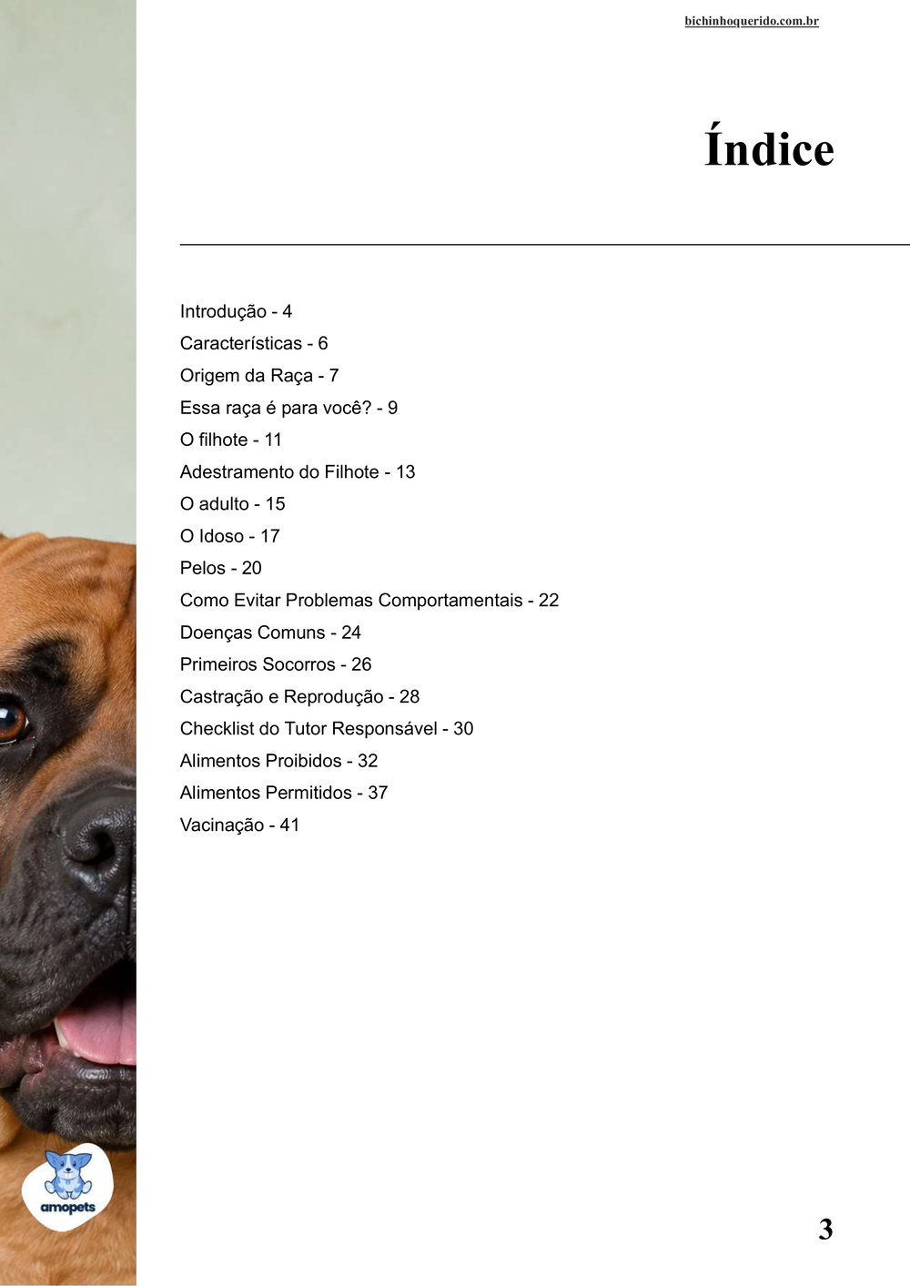 índice do e-book Guia de Como Cuidar do Boerboel