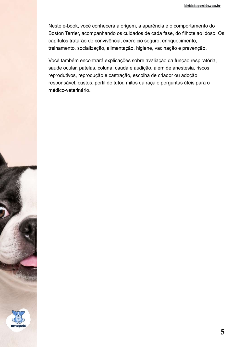 continuação da introdução do e-book Guia de Como Cuidar do Boston Terrier