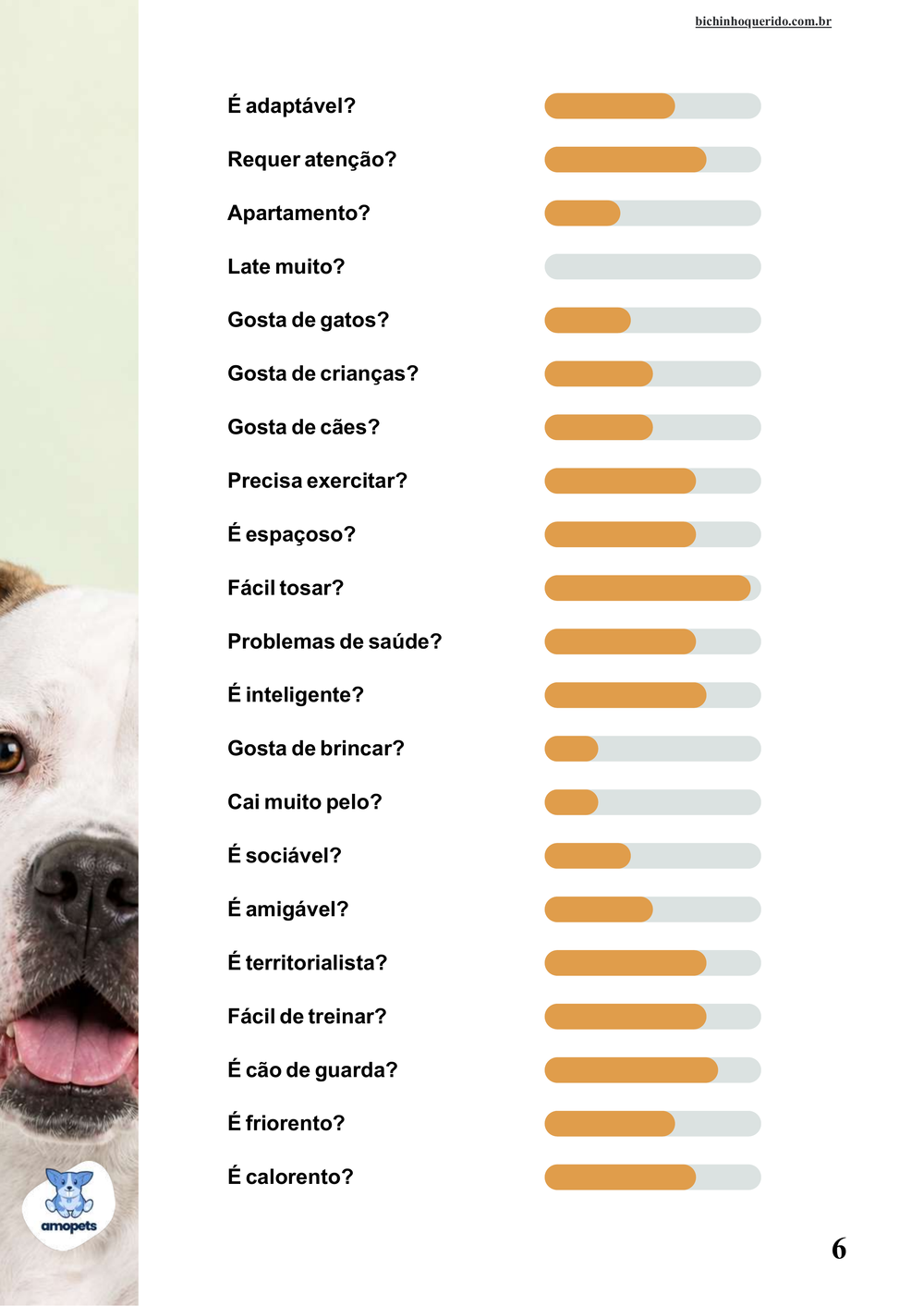perfil da raça no e-book Guia de Como Cuidar do Bulldog Americano