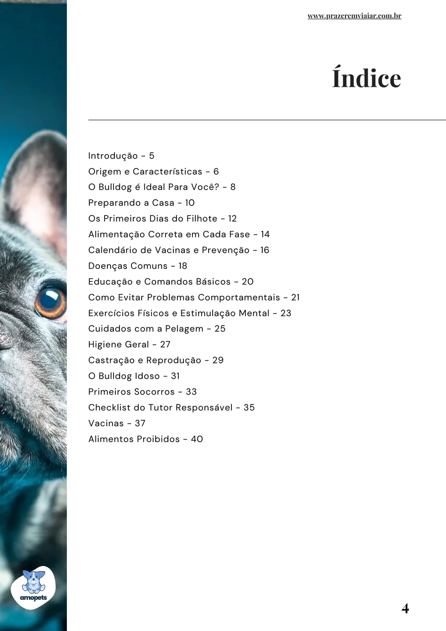 página interna do e-book Guia de Como Cuidar do Bulldog Francês