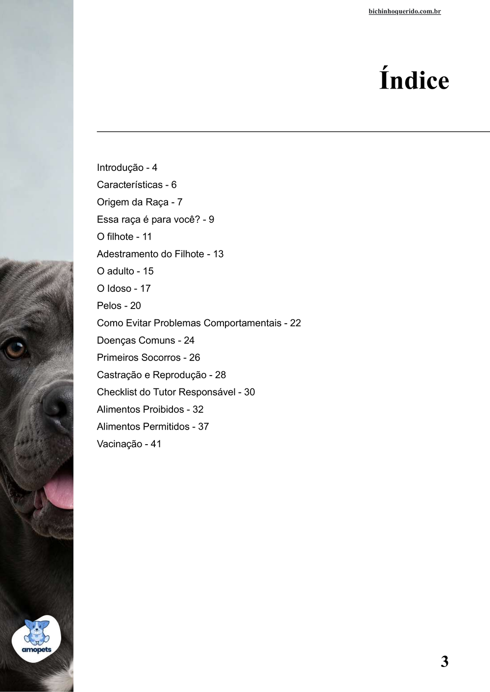 índice do e-book Guia de Como Cuidar do Cane Corso