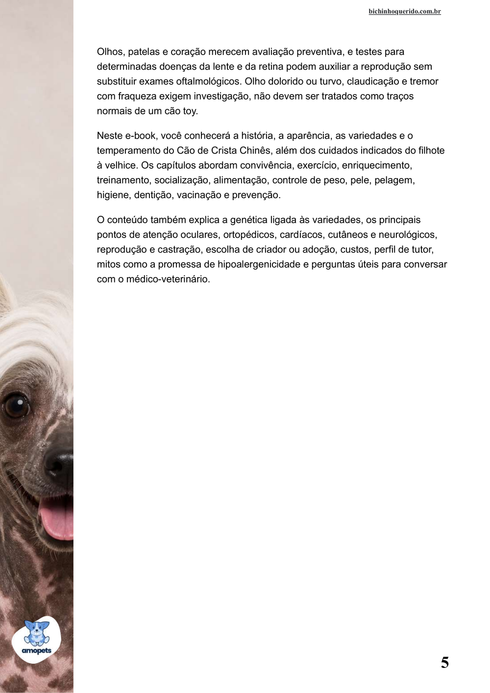 continuação da introdução do e-book Guia de Como Cuidar do Cão de Crista Chinês