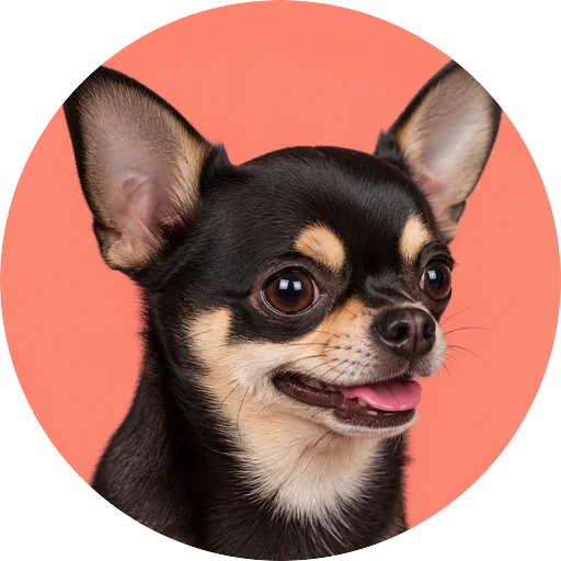 Retrato em ângulo três quartos de cachorro da raça Chihuahua em fundo coral