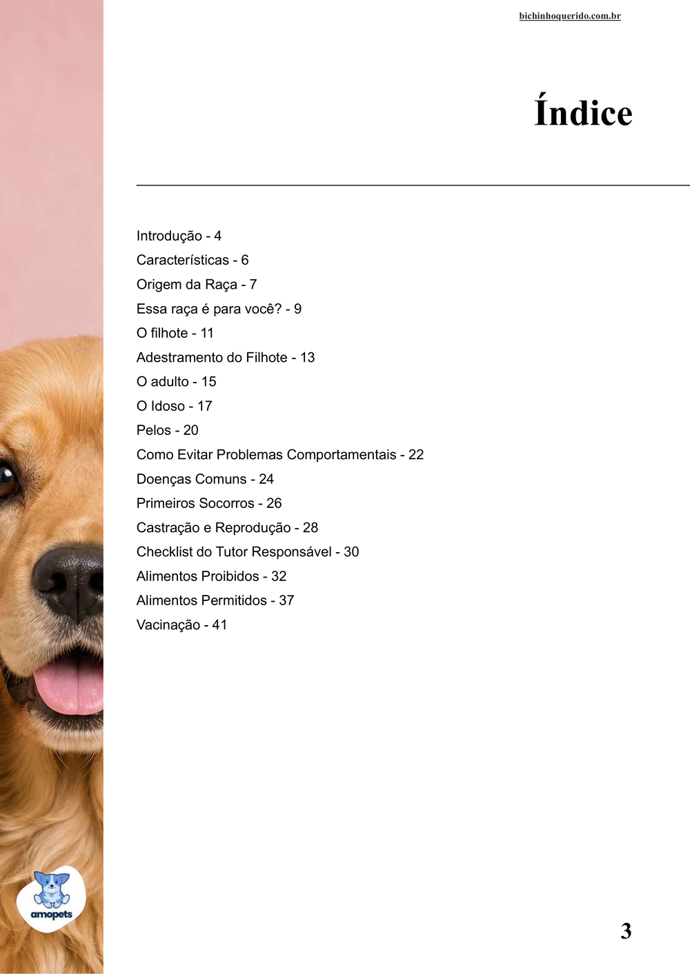 índice do e-book Guia de Como Cuidar do Cocker Spaniel Americano