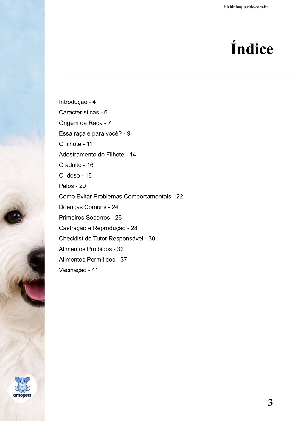 índice do e-book Guia de Como Cuidar do Coton de Tulear