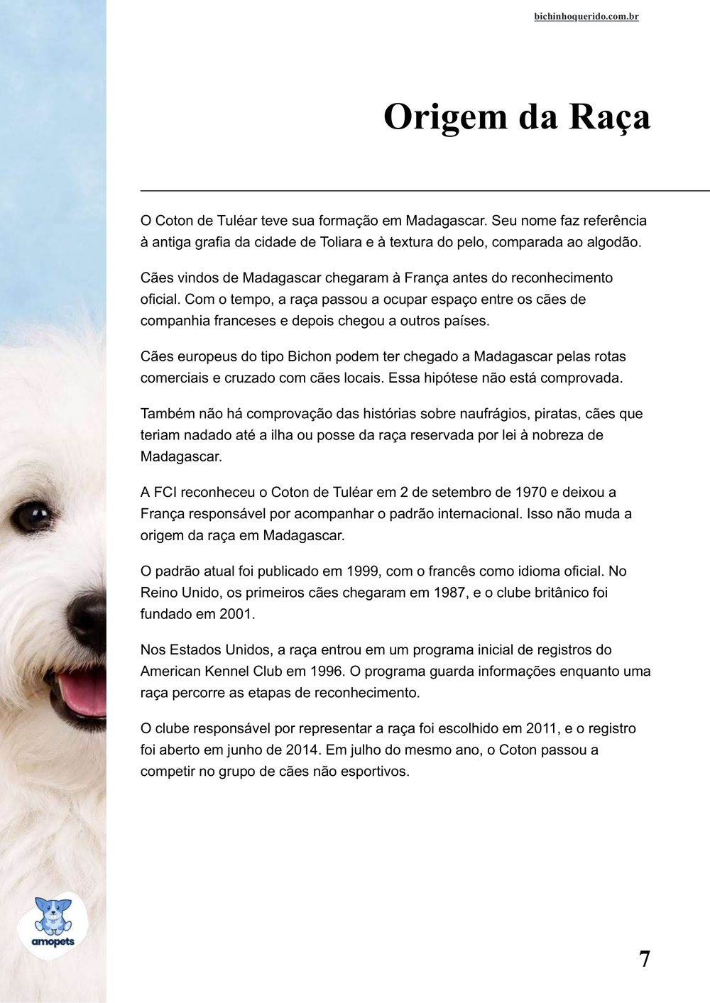 origem da raça no e-book Guia de Como Cuidar do Coton de Tulear