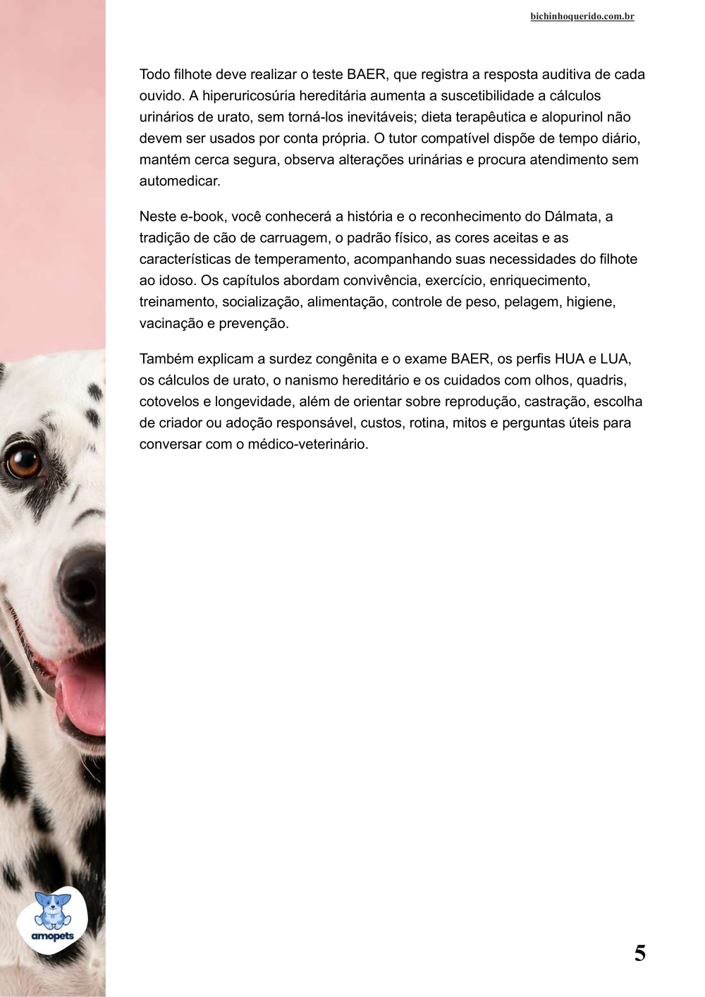 continuação da introdução do e-book Guia de Como Cuidar do Dálmata