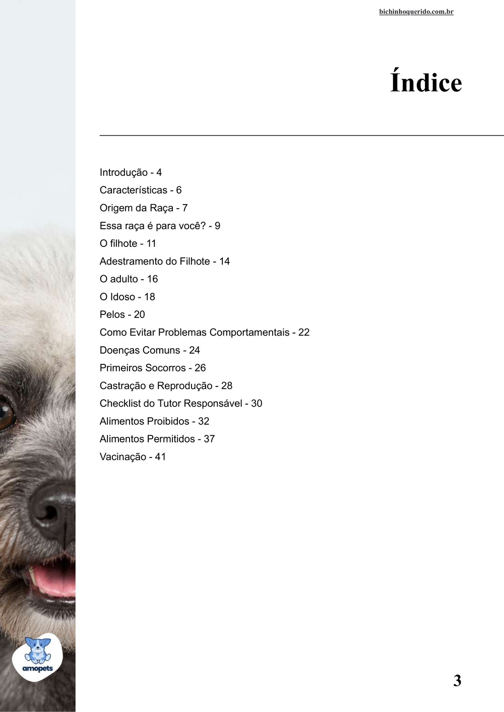 índice do e-book Guia de Como Cuidar do Dandie Dinmont Terrier