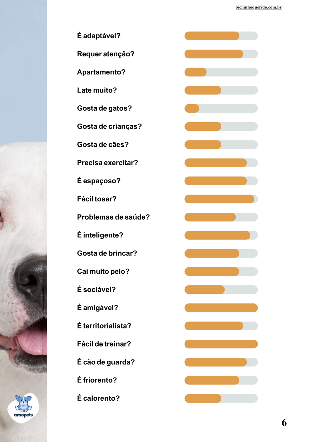 perfil da raça no e-book Guia de Como Cuidar do Dogo Argentino