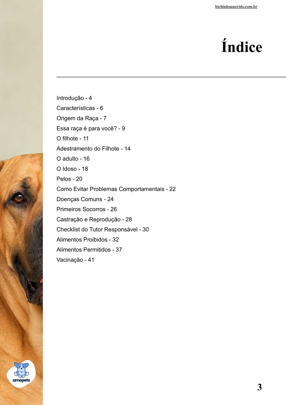 índice do e-book Guia de Como Cuidar do Fila Brasileiro