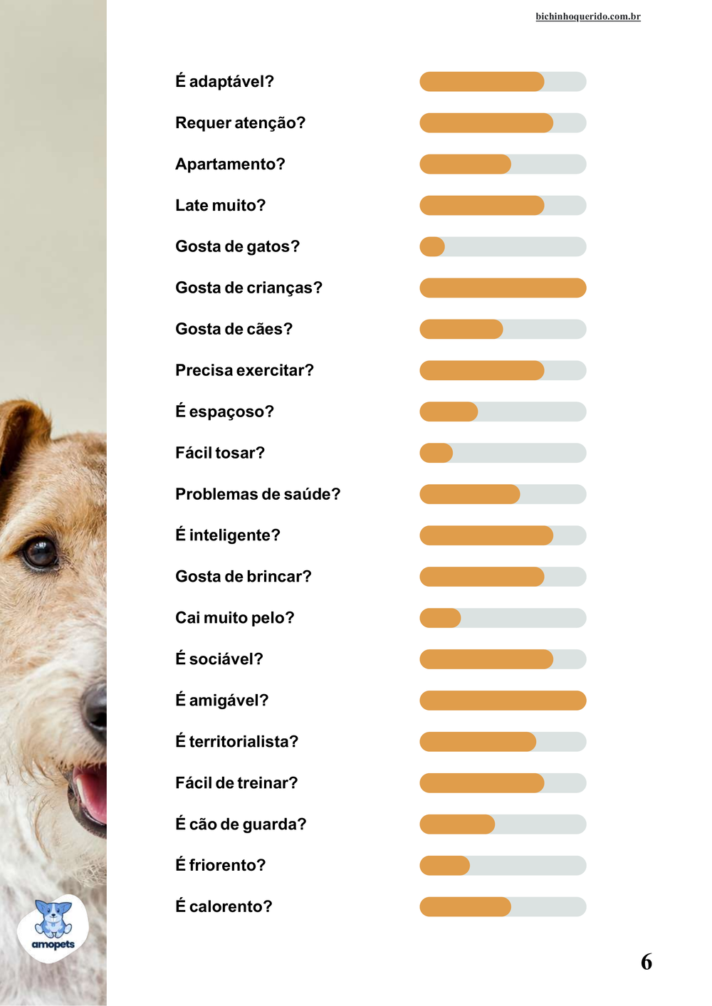 perfil da raça no e-book Guia de Como Cuidar do Fox Terrier de Pelo Duro