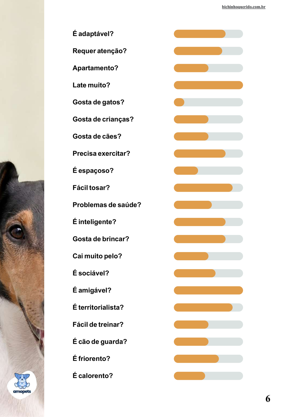 perfil da raça no e-book Guia de Como Cuidar do Fox Terrier de Pelo Liso
