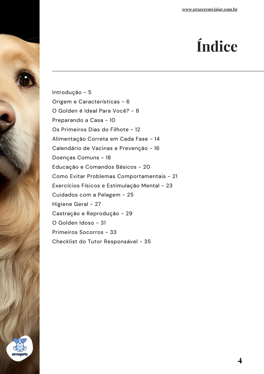 página interna do e-book Guia de Como Cuidar do Golden Retriever