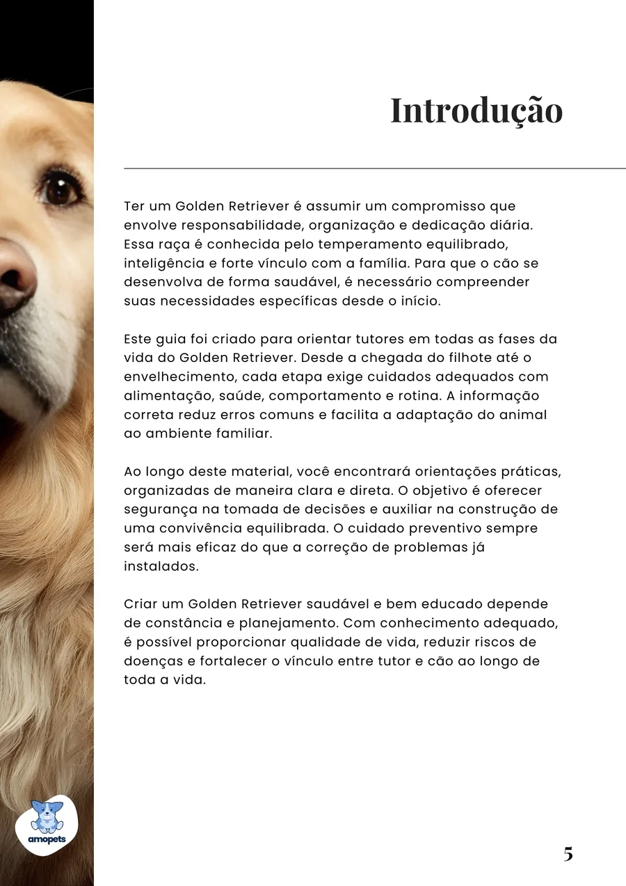 página interna do e-book Guia de Como Cuidar do Golden Retriever