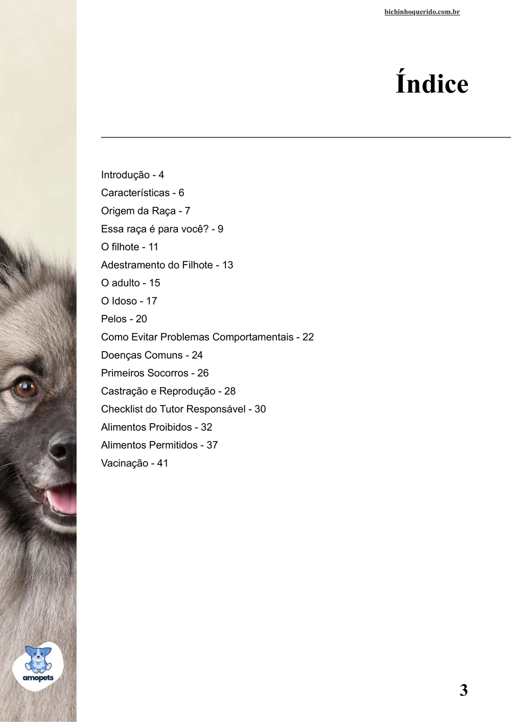 índice do e-book Guia de Como Cuidar do Keeshond