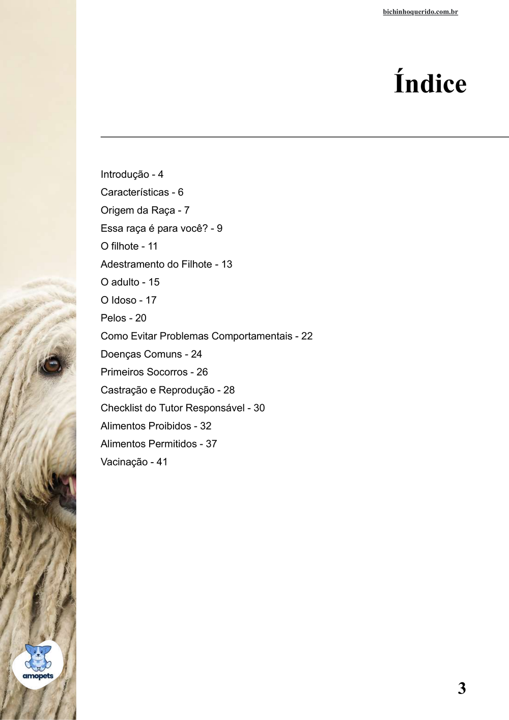 índice do e-book Guia de Como Cuidar do Komondor