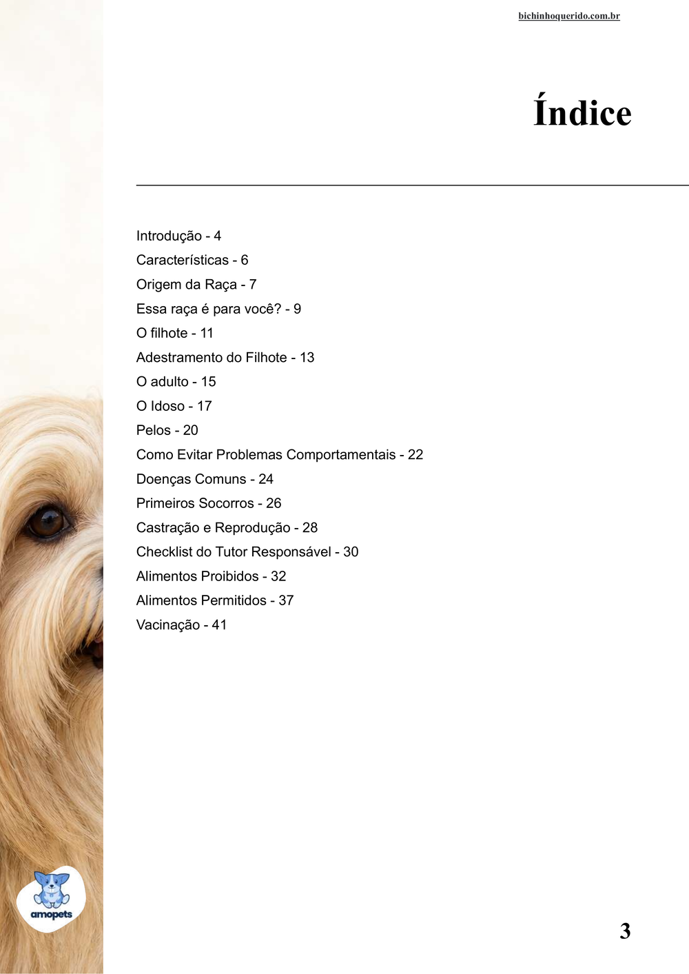 índice do e-book Guia de Como Cuidar do Lhasa Apso
