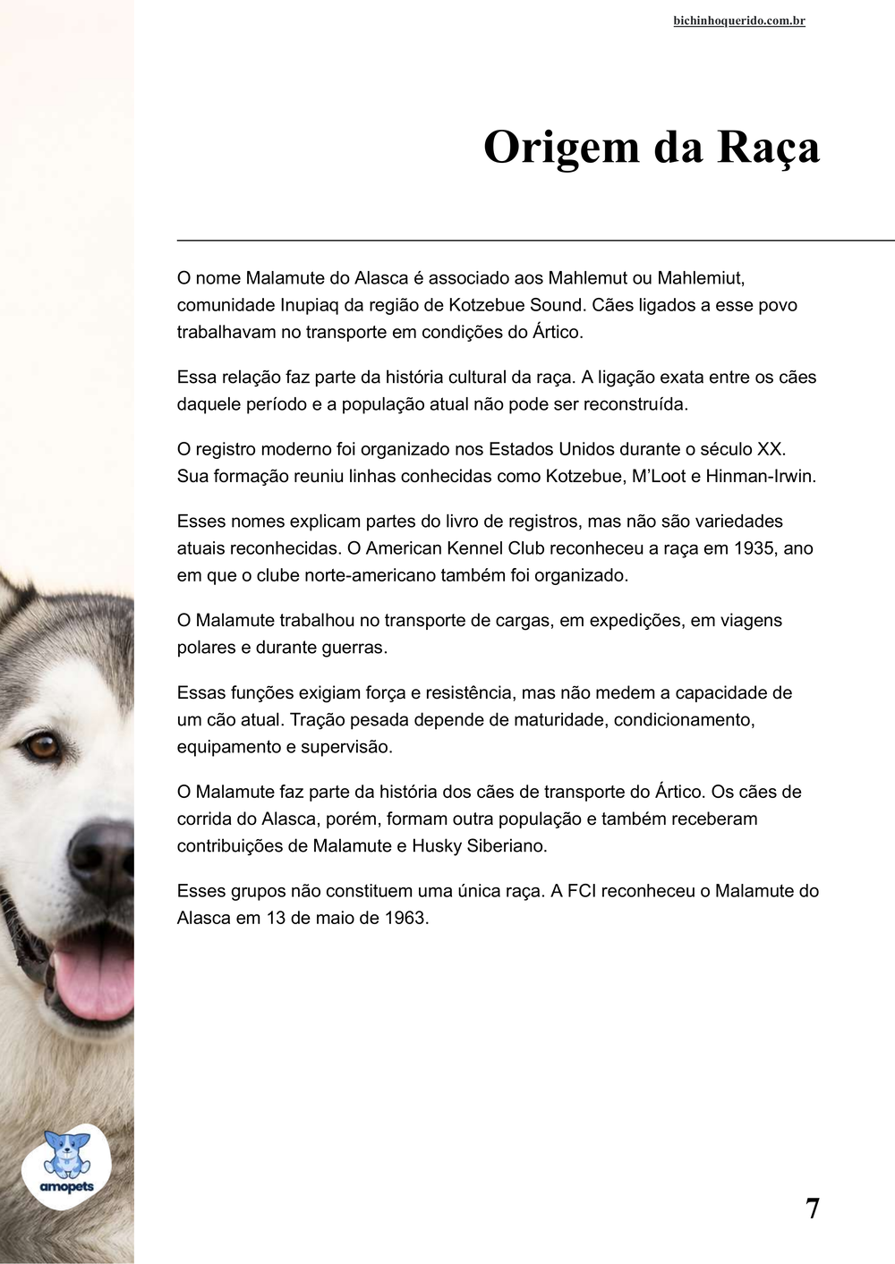 origem da raça no e-book Guia de Como Cuidar do Malamute do Alasca