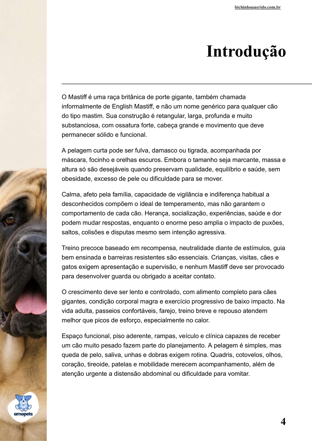 introdução do e-book Guia de Como Cuidar do Mastiff