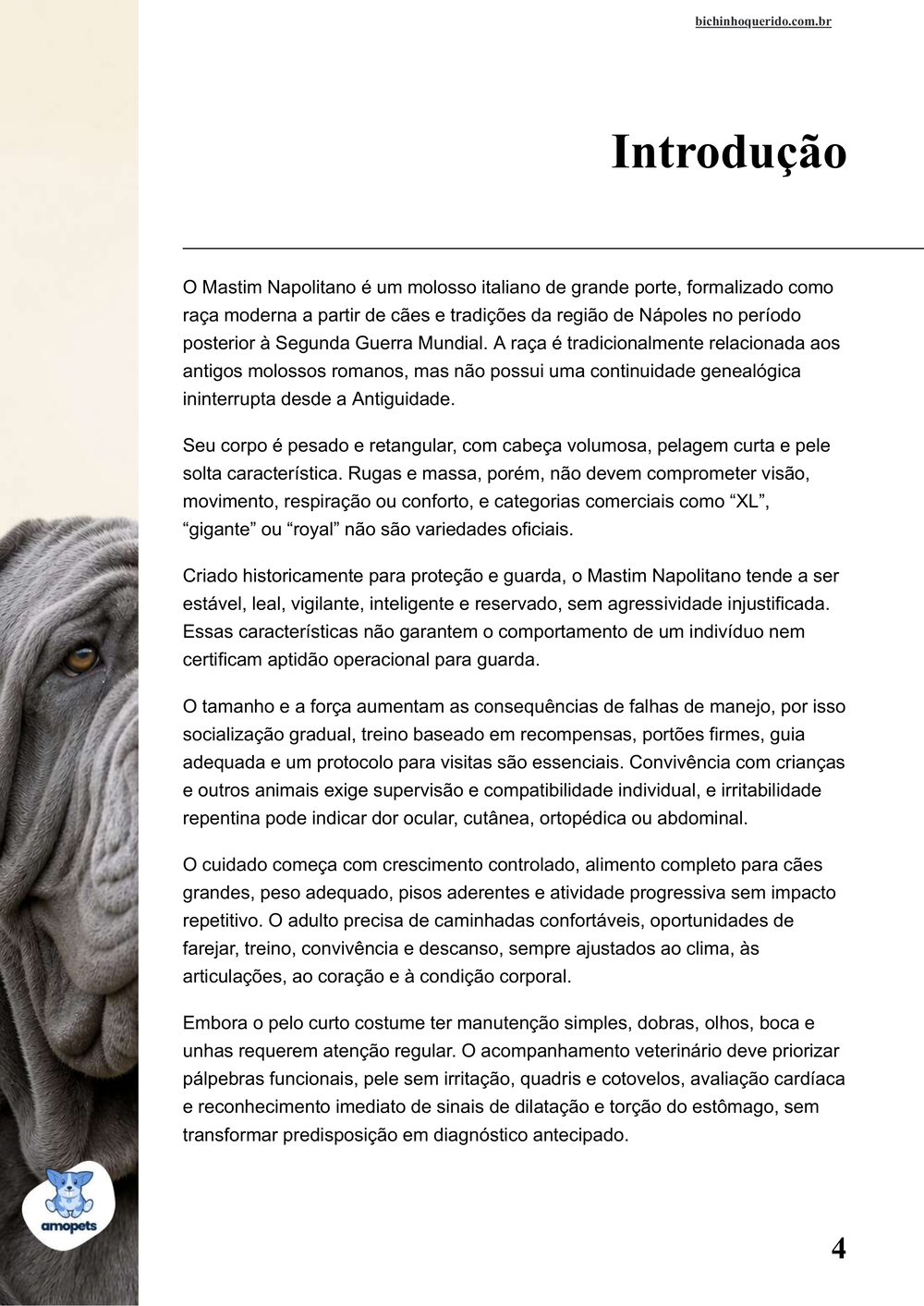 introdução do e-book Guia de Como Cuidar do Mastim Napolitano