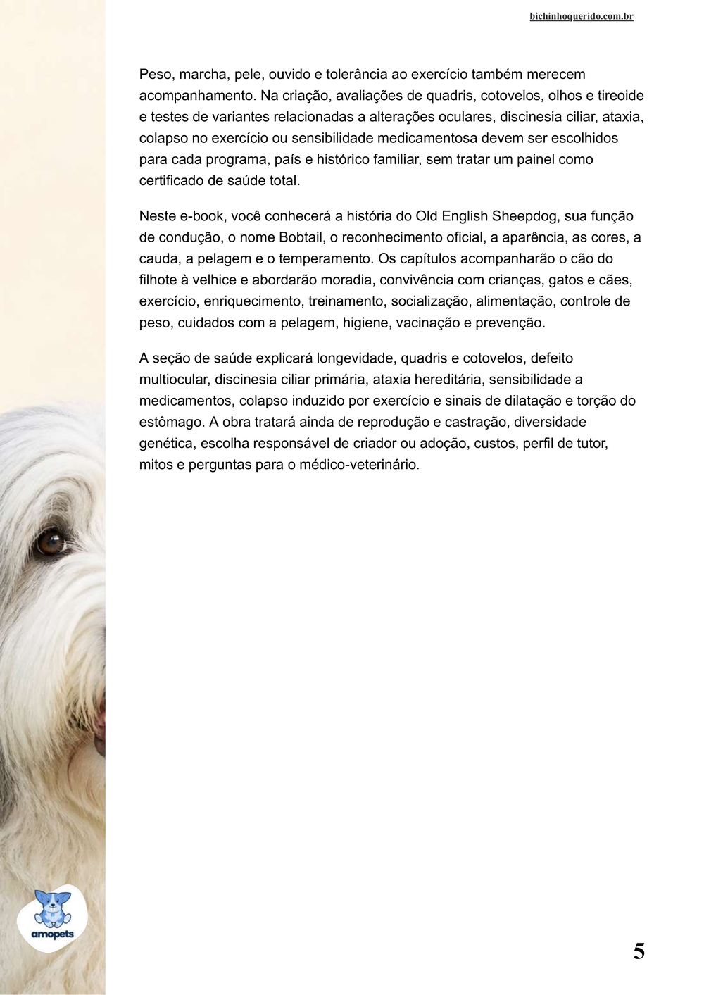 continuação da introdução do e-book Guia de Como Cuidar do Old English Sheepdog