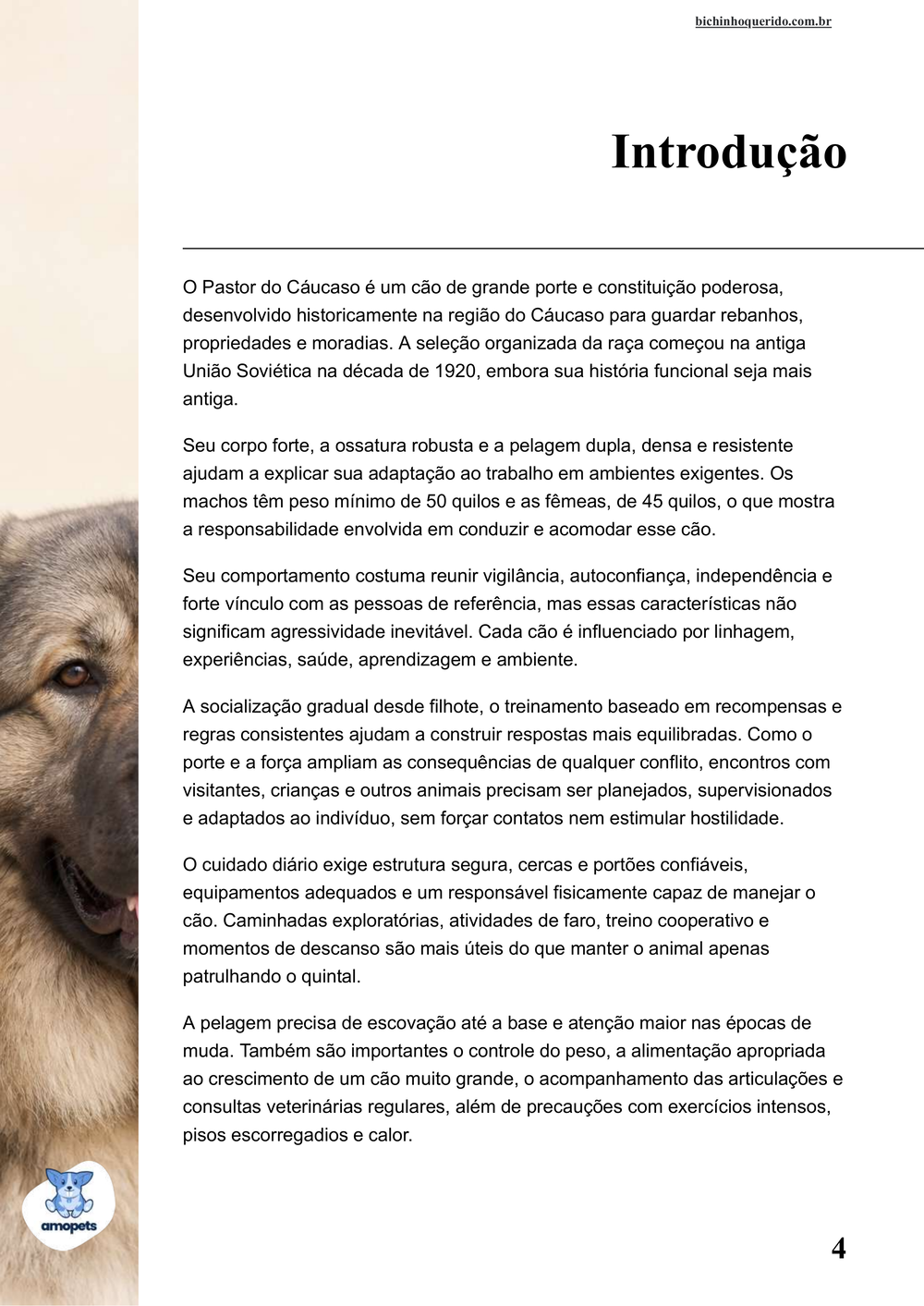 introdução do e-book Guia de Como Cuidar do Pastor do Cáucaso