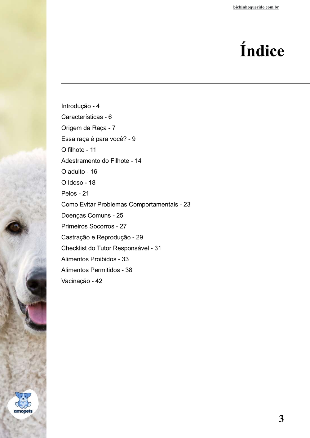 índice do e-book Guia de Como Cuidar do Poodle