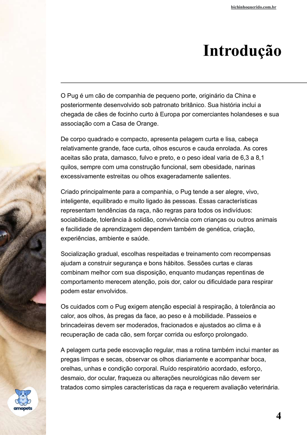 introdução do e-book Guia de Como Cuidar do Pug