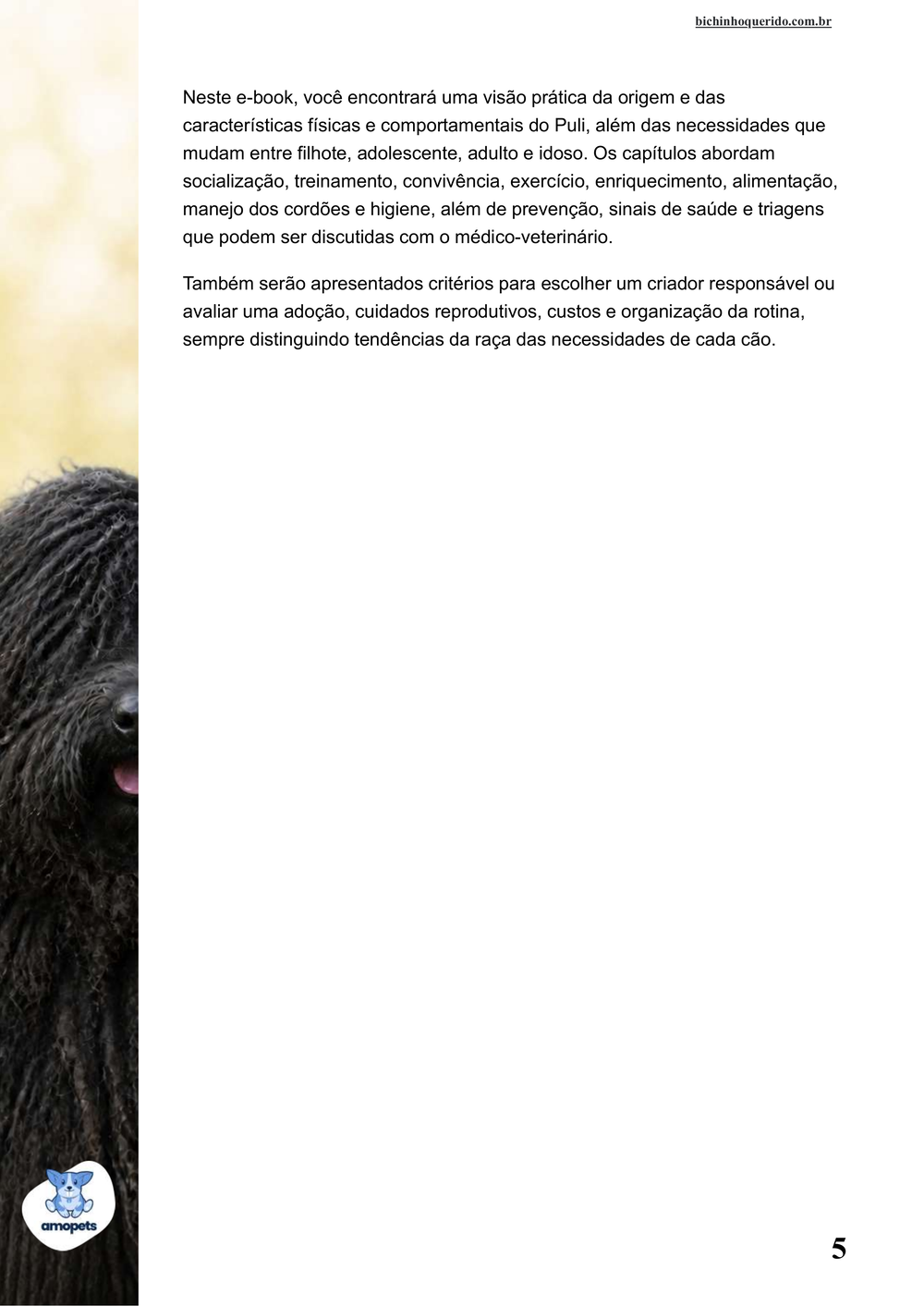 continuação da introdução do e-book Guia de Como Cuidar do Puli