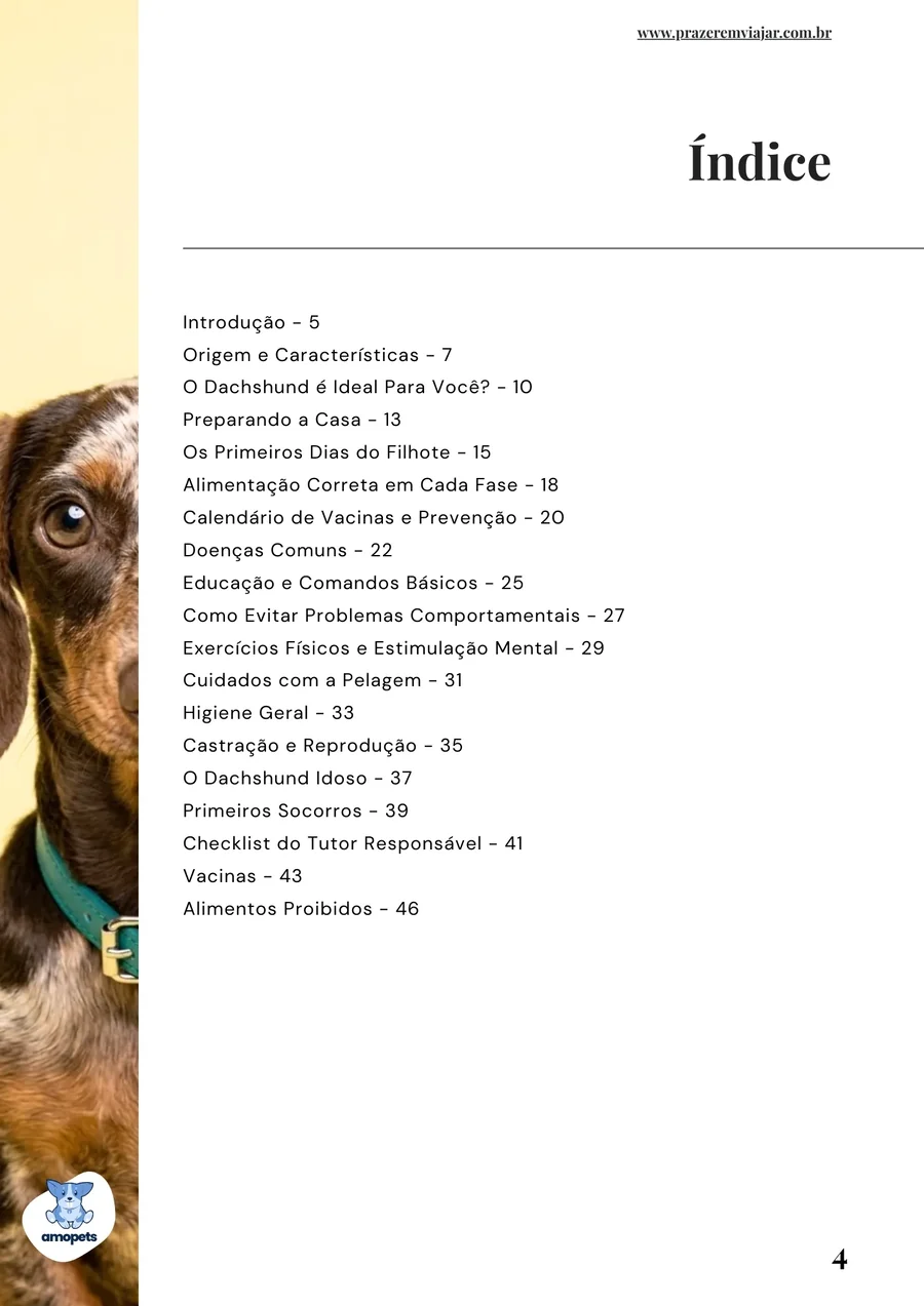 página interna do e-book Guia de Como Cuidar do Salsicha Dachshund
