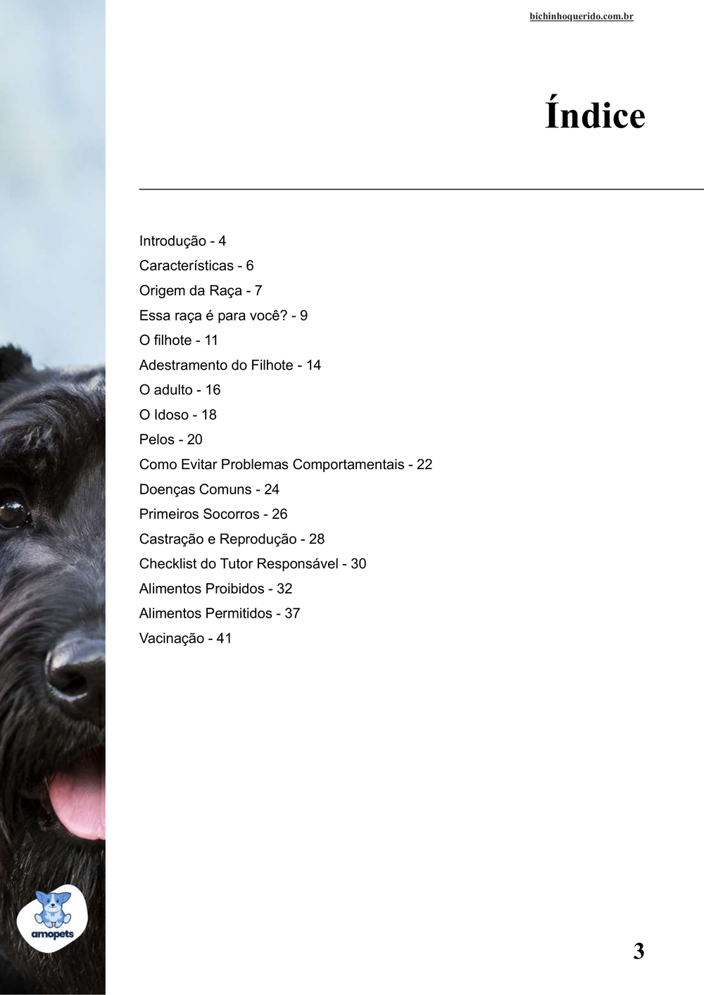índice do e-book Guia de Como Cuidar do Schnauzer Gigante