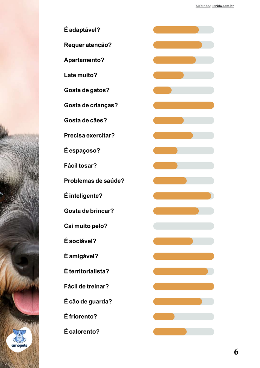 perfil da raça no e-book Guia de Como Cuidar do Schnauzer
