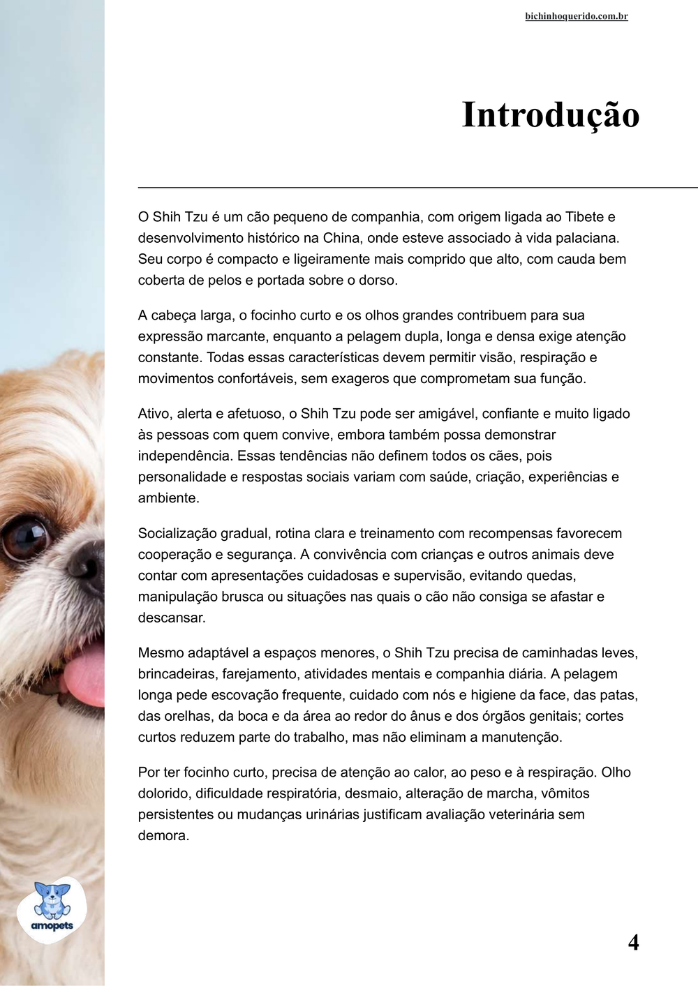 introdução do e-book Guia de Como Cuidar do Shih Tzu