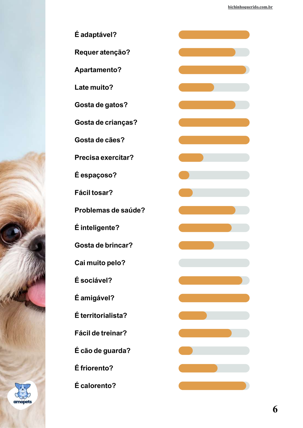 perfil da raça no e-book Guia de Como Cuidar do Shih Tzu