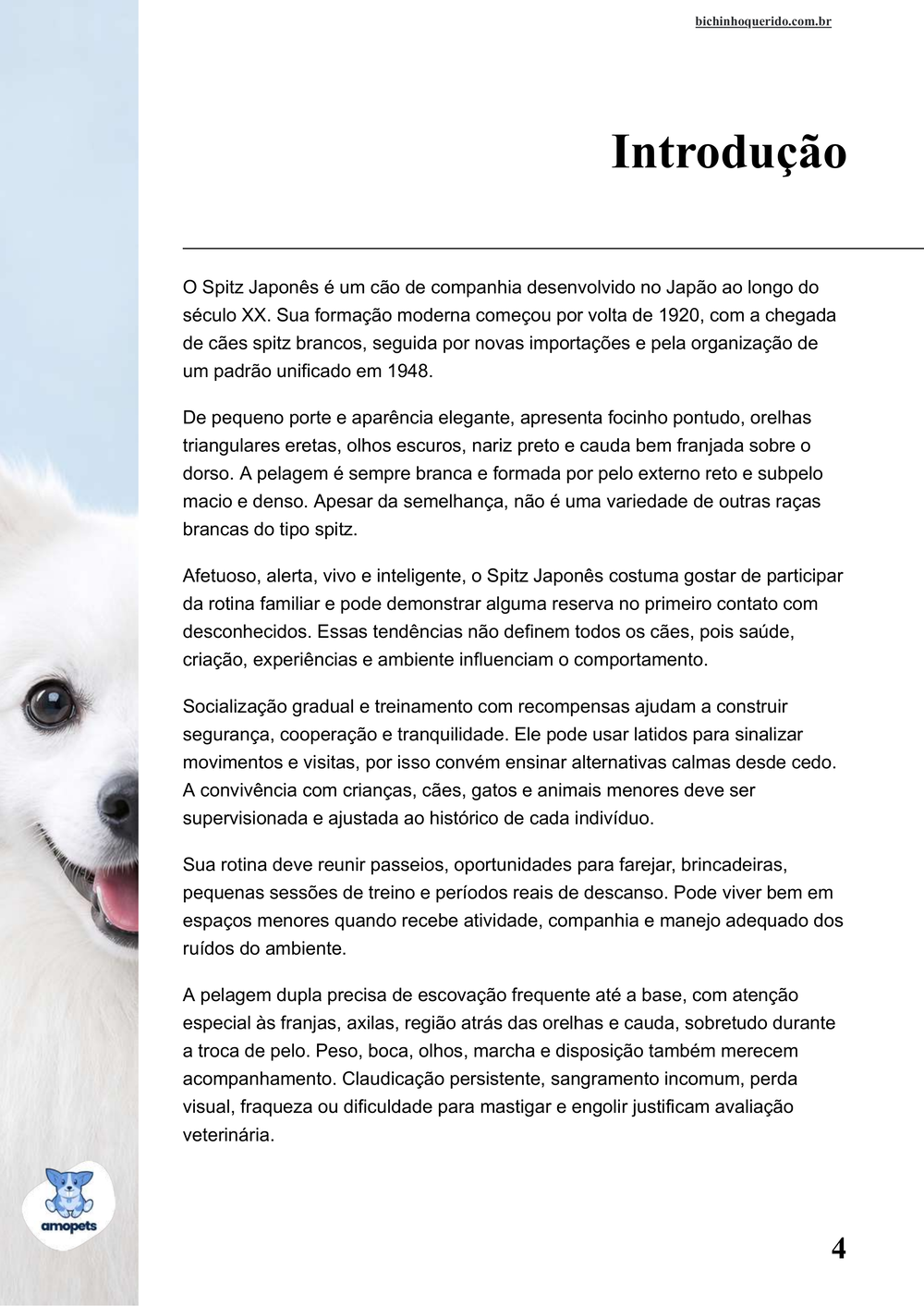 introdução do e-book Guia de Como Cuidar do Spitz Japonês
