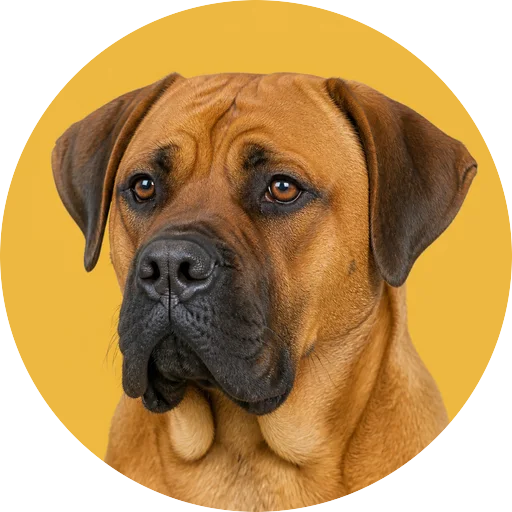 Retrato em ângulo três quartos de cachorro da raça Tosa Inu em fundo mostarda