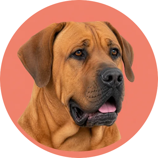 Retrato em ângulo três quartos de cachorro da raça Tosa Inu em fundo coral
