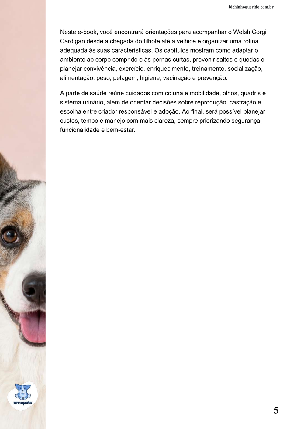 continuação da introdução do e-book Guia de Como Cuidar do Welsh Corgi Cardigan