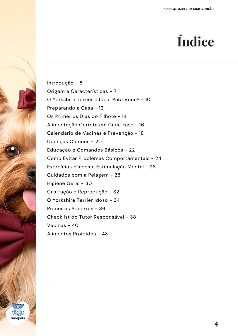página interna do e-book Guia de Como Cuidar do Yorkshire Terrier