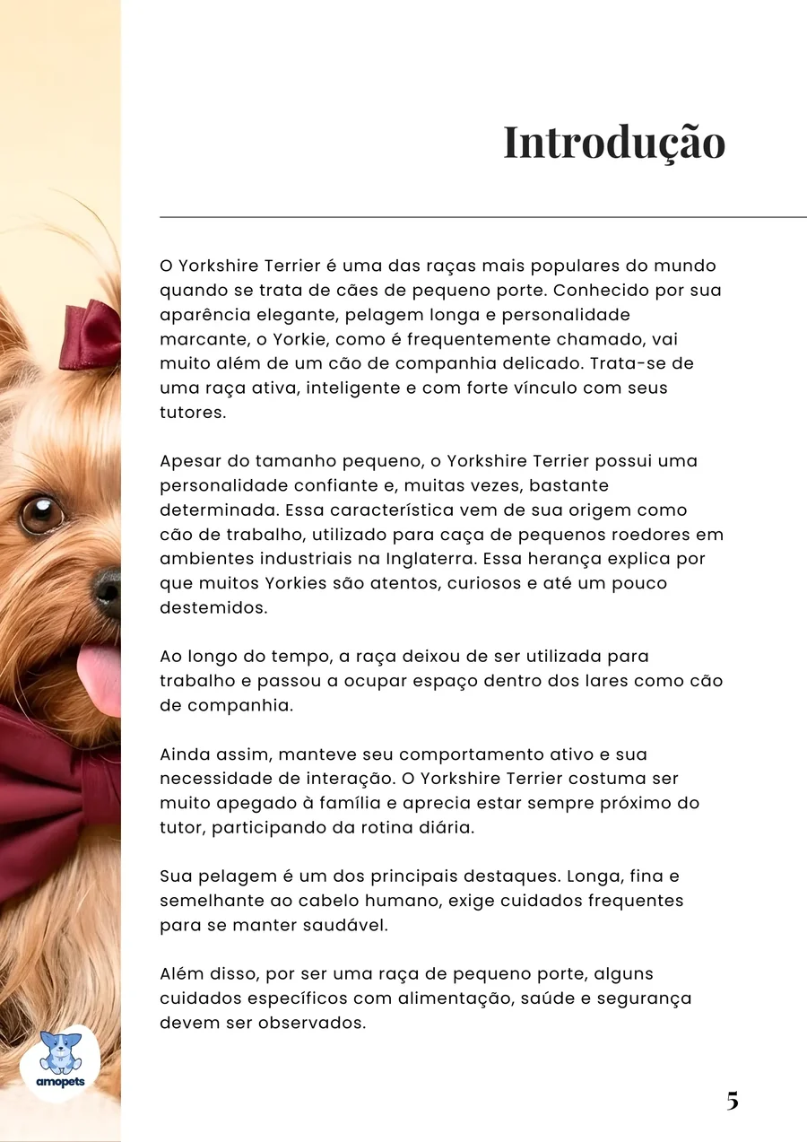 página interna do e-book Guia de Como Cuidar do Yorkshire Terrier
