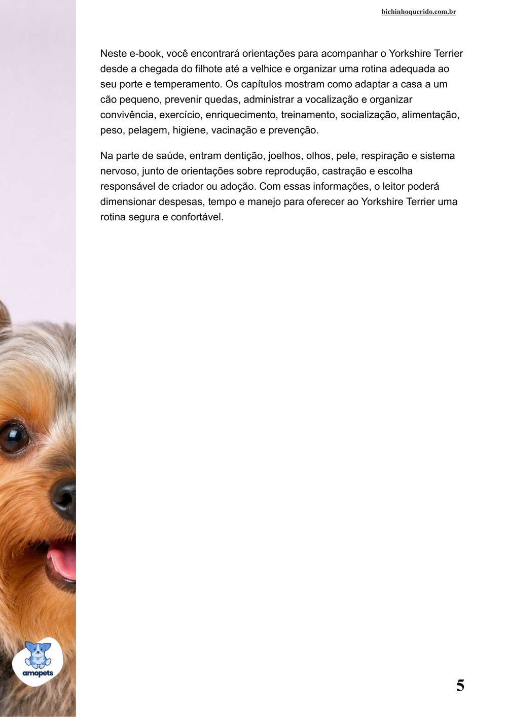 continuação da introdução do e-book Guia de Como Cuidar do Yorkshire Terrier