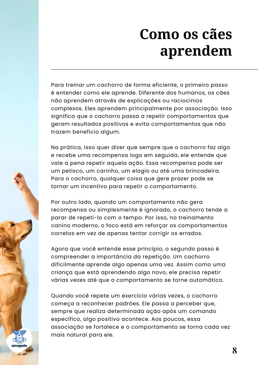 página interna do e-book Guia de Como Educar e Adestrar o Seu Cachorro