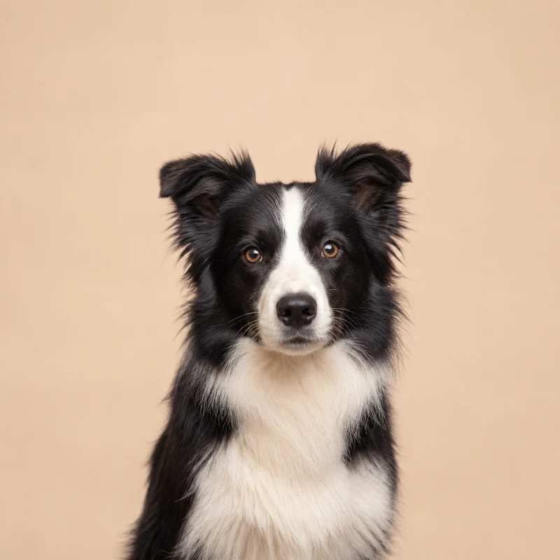 Rosto de Border Collie sobre fundo bege claro